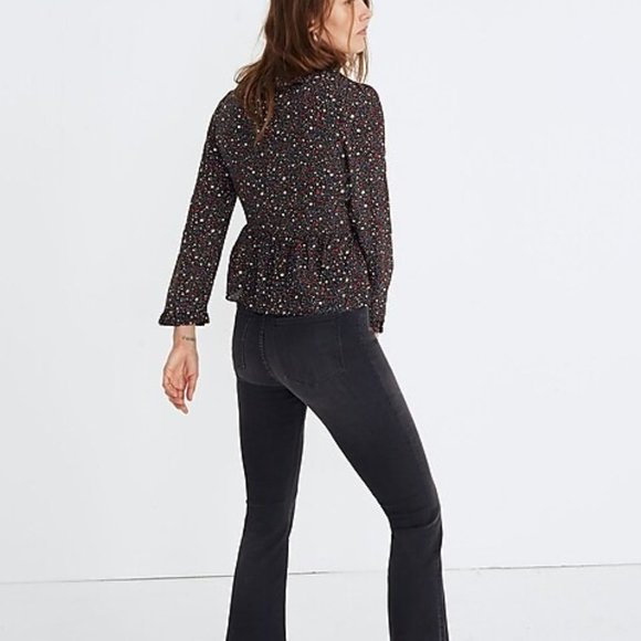 MADEWELL Long Sleeve Silk Ruffle-Hem Wrap Top in Starry Night SMALL - Picture 5 of 10